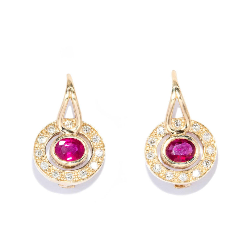 Vintage Circa 1990s Ruby & Diamond Earrings 9 Carat Yellow Gold