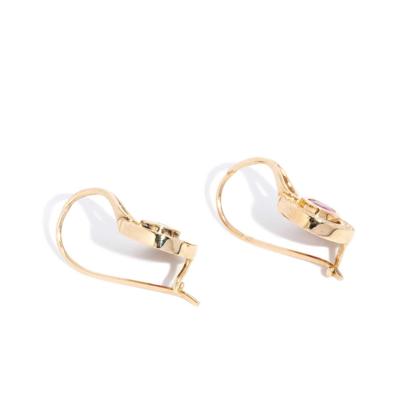 Vintage Circa 1990s Ruby & Diamond Earrings 9 Carat Yellow Gold