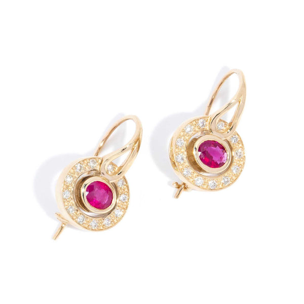 Vintage Circa 1990s Ruby & Diamond Earrings 9 Carat Yellow Gold