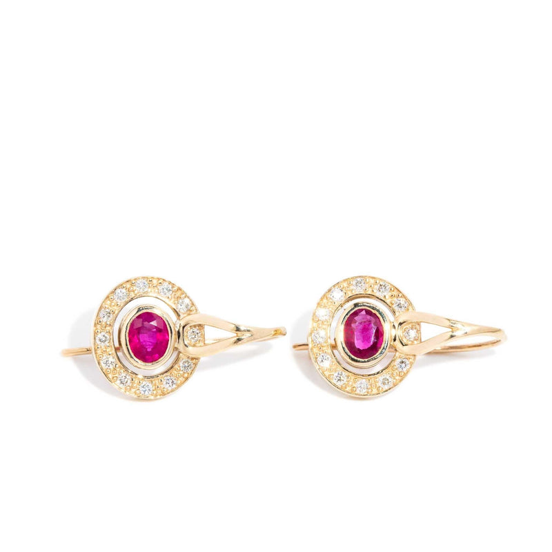 Vintage Circa 1990s Ruby & Diamond Earrings 9 Carat Yellow Gold