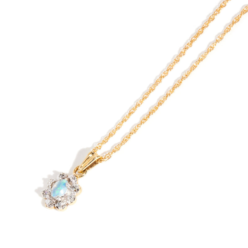 Jessalyn Crystal Opal & Diamond 9ct Gold Pendant & 10ct Chain Pendants/Necklaces Imperial Jewellery 