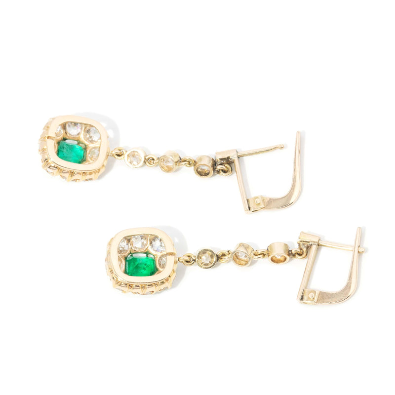 Antique Edwardian Emerald & Diamond Earrings 18 Carat Gold