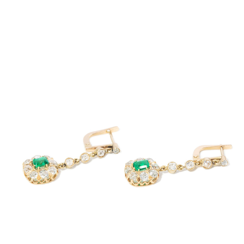 Antique Edwardian Emerald & Diamond Earrings 18 Carat Gold