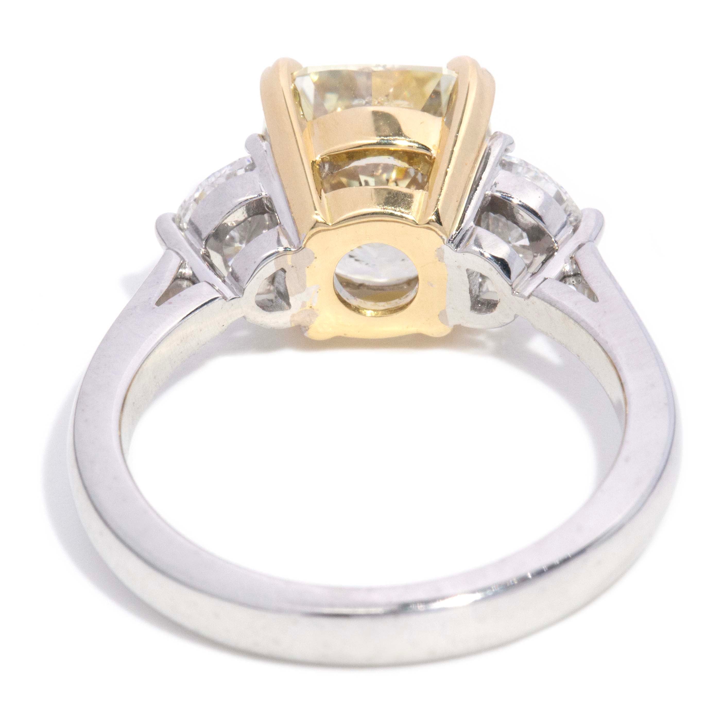 Jessica Cushion Cut Yellow & Half Moon Diamond Ring 18ct White Gold Rings Imperial Jewellery 