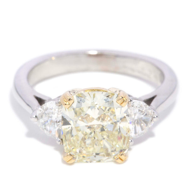 Jessica Cushion Cut Yellow & Half Moon Diamond Ring 18ct White Gold Rings Imperial Jewellery 