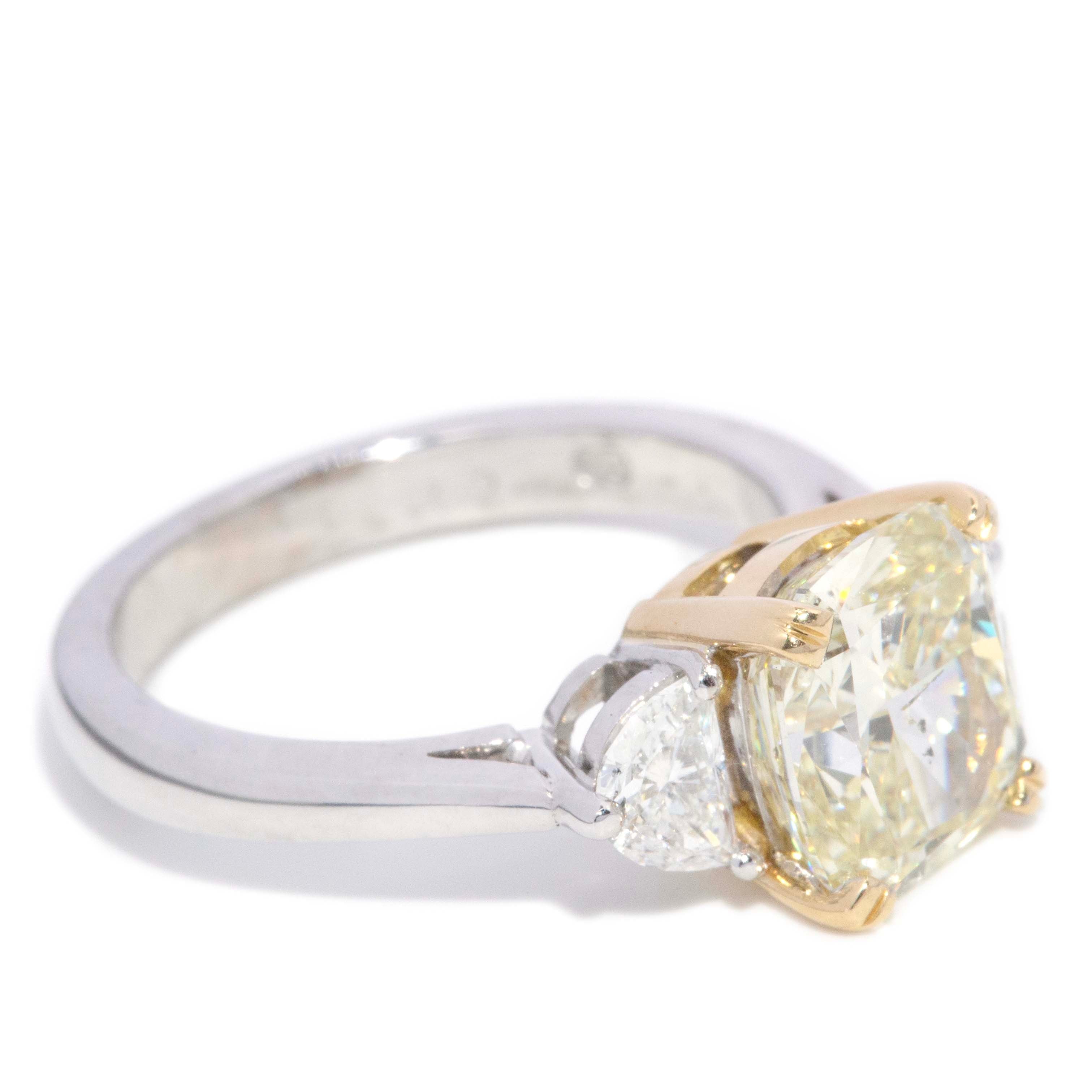 Jessica Cushion Cut Yellow & Half Moon Diamond Ring 18ct White Gold Rings Imperial Jewellery 