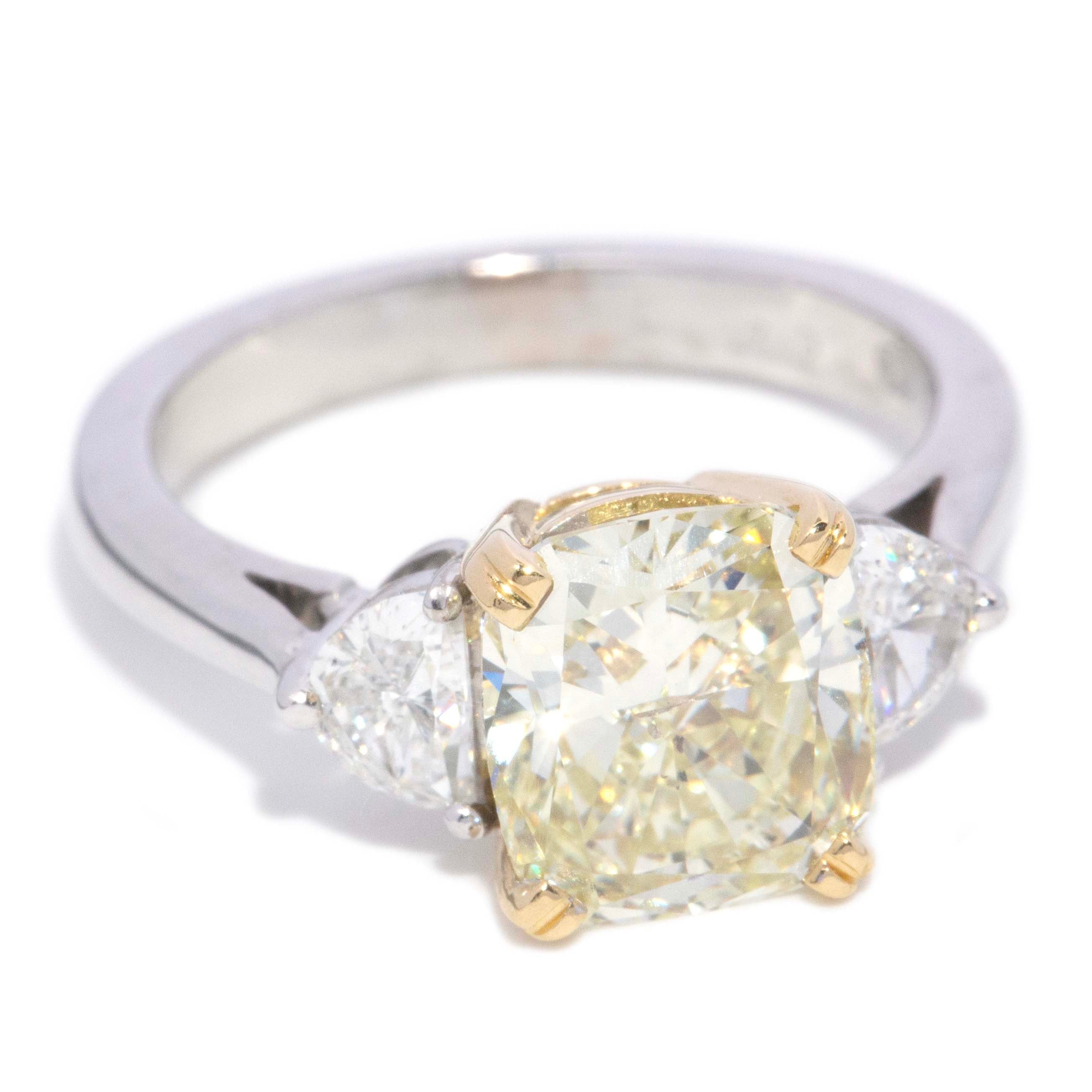 Jessica Cushion Cut Yellow & Half Moon Diamond Ring 18ct White Gold Rings Imperial Jewellery 