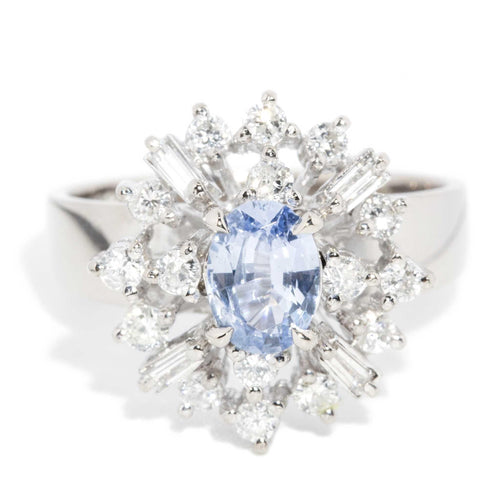 Jianna Sapphire Diamond Cluster Ring 18K White Gold