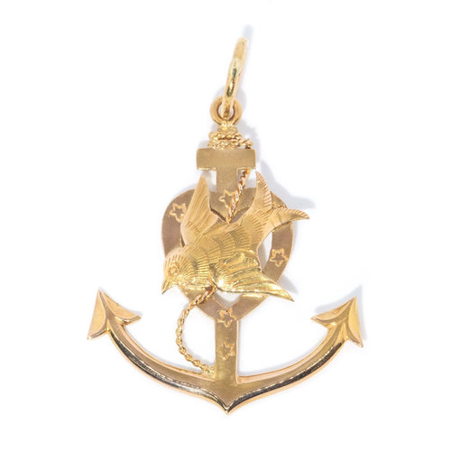 Jiyan Swallow & Anchor Nautical Pendant 22K Yellow Gold