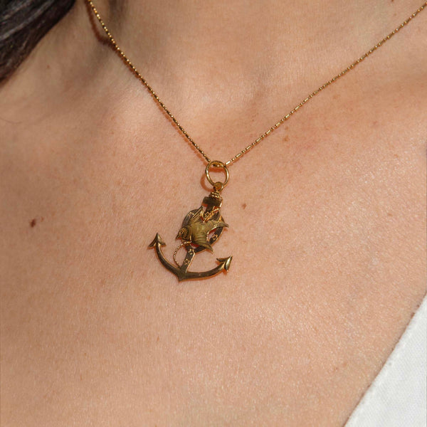 Jiyan 1990s Swallow & Anchor Pendant 22ct Gold Pendants/Necklaces Imperial Jewellery 