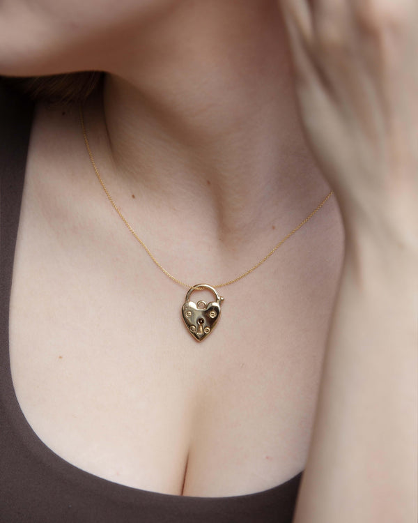 Vintage Circa 1970s Heart Padlock Pendant 9 Carat Yellow Gold