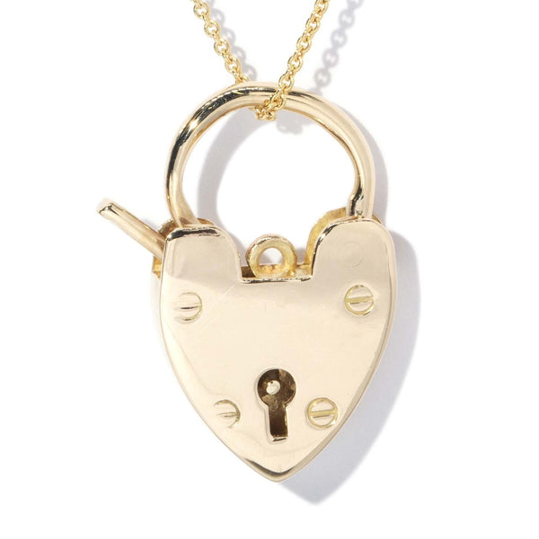 Vintage Circa 1970s Heart Padlock Pendant 9 Carat Yellow Gold