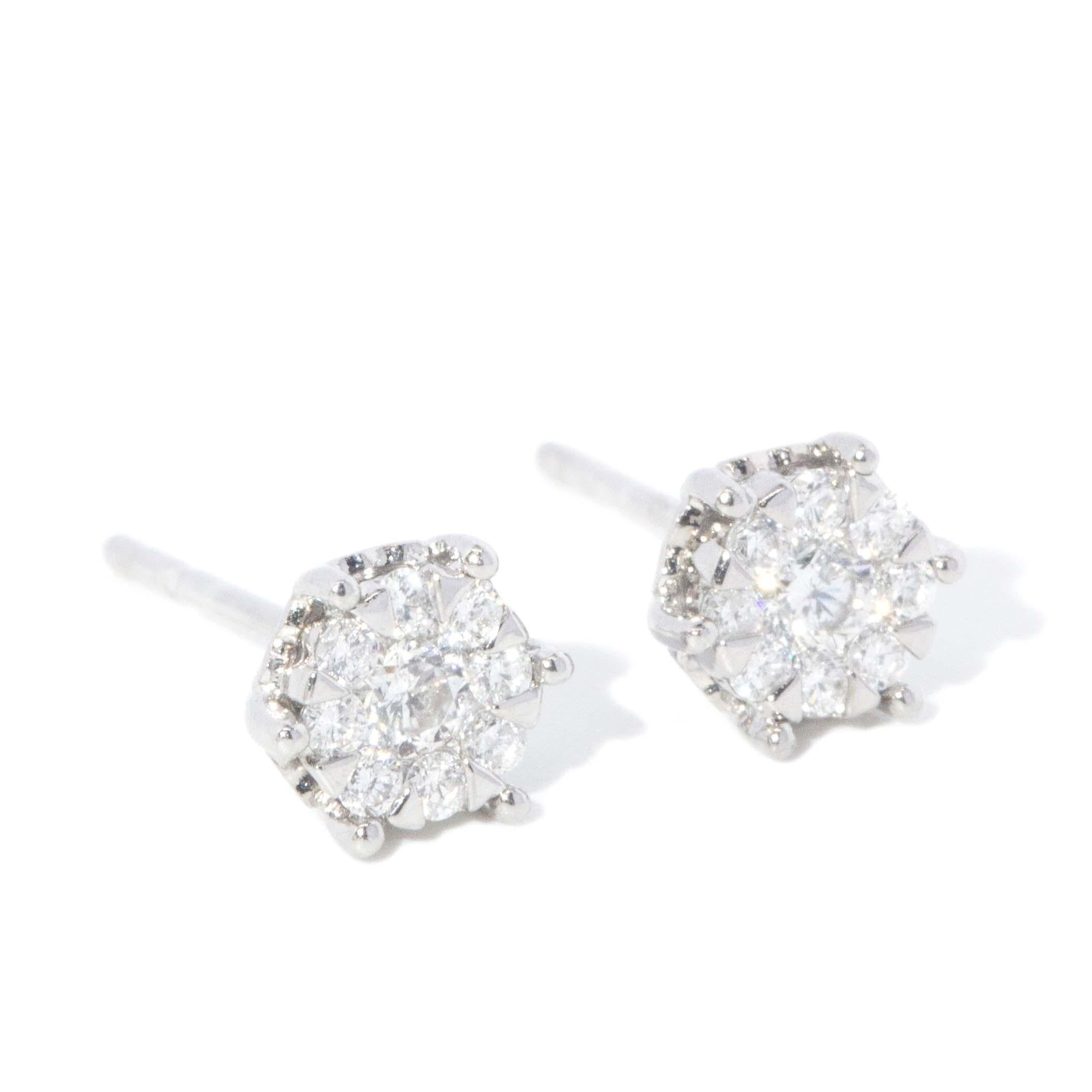 Contemporary Cluster Diamond Studs 18 Carat Yellow Gold