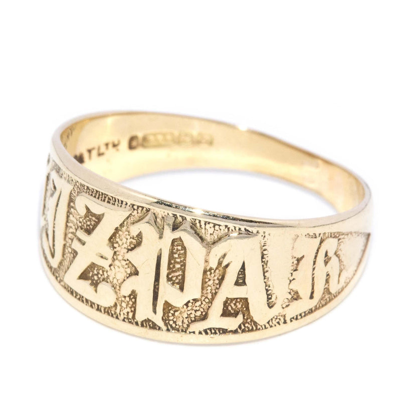 Vintage Circa 1940s Mizpah Watchtower Style Ring 9 Carat Gold