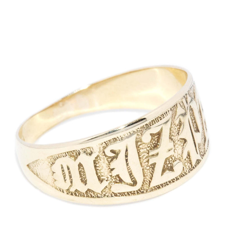 Vintage Circa 1940s Mizpah Watchtower Style Ring 9 Carat Gold