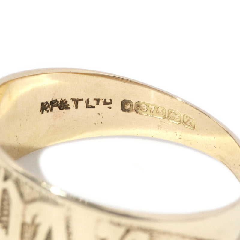 Vintage Circa 1940s Mizpah Watchtower Style Ring 9 Carat Gold
