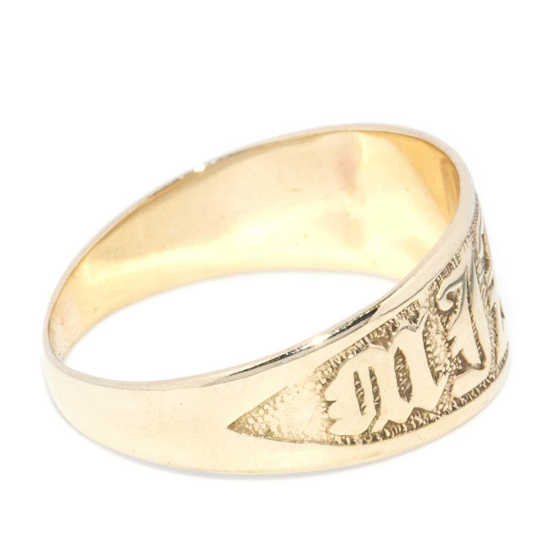 Vintage Circa 1940s Mizpah Watchtower Style Ring 9 Carat Gold