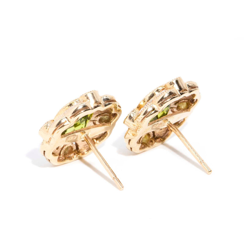 Josephine Peridot & DIamond Cluster Earrings 9 Carat Gold* DRAFT Rings Imperial Jewellery 