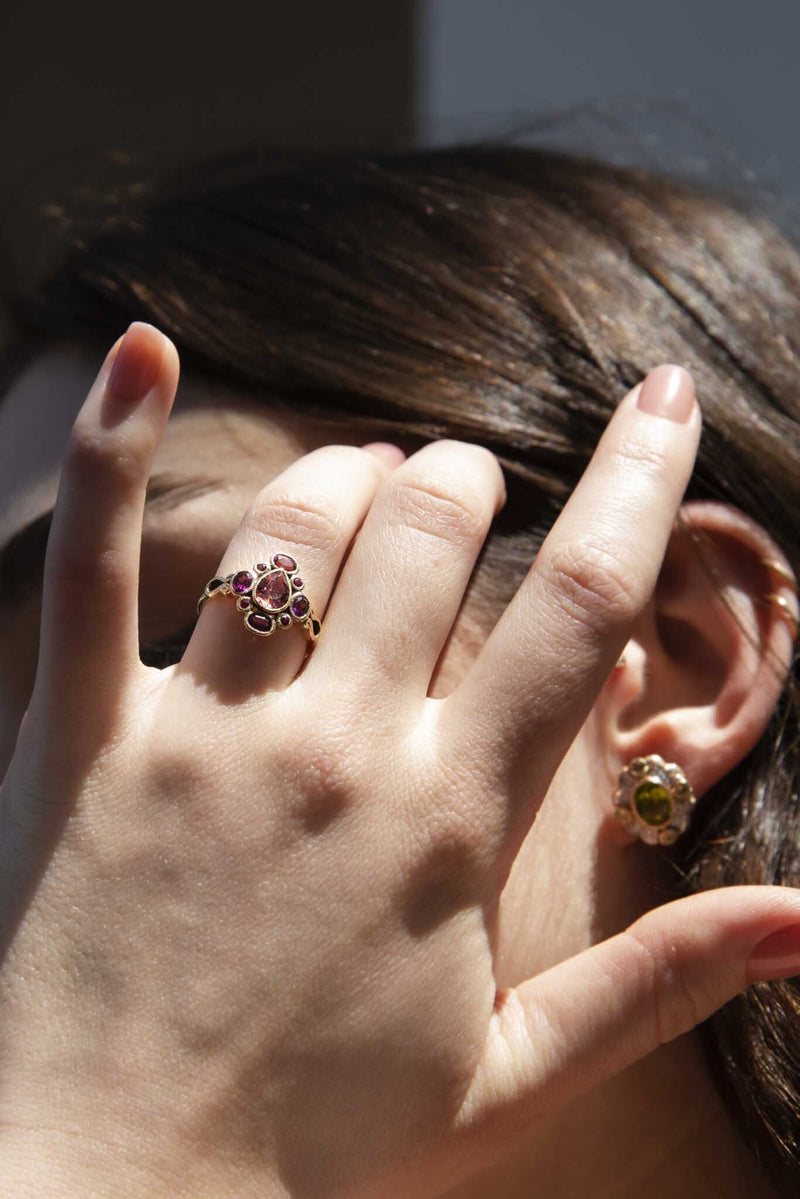 Josephine Peridot & DIamond Cluster Earrings 9 Carat Gold* DRAFT Rings Imperial Jewellery 