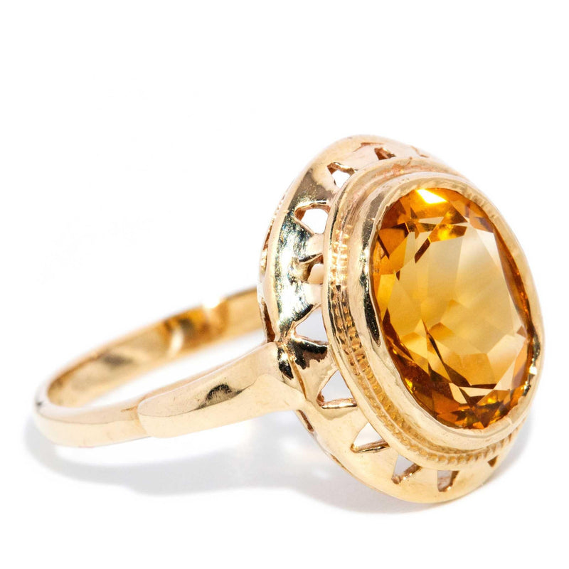 Josias 1980s Oval Citrine Ring 9ct Yellow Gold