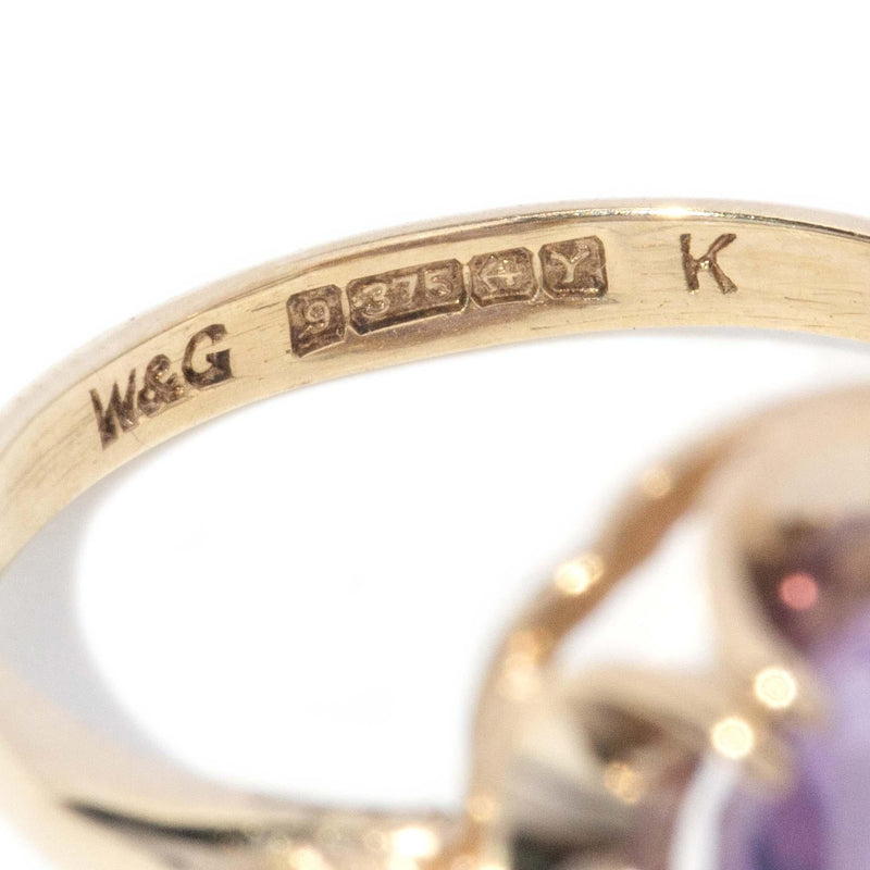 Vintage Circa 1970s Amethyst Ring 9 Carat Yellow Gold