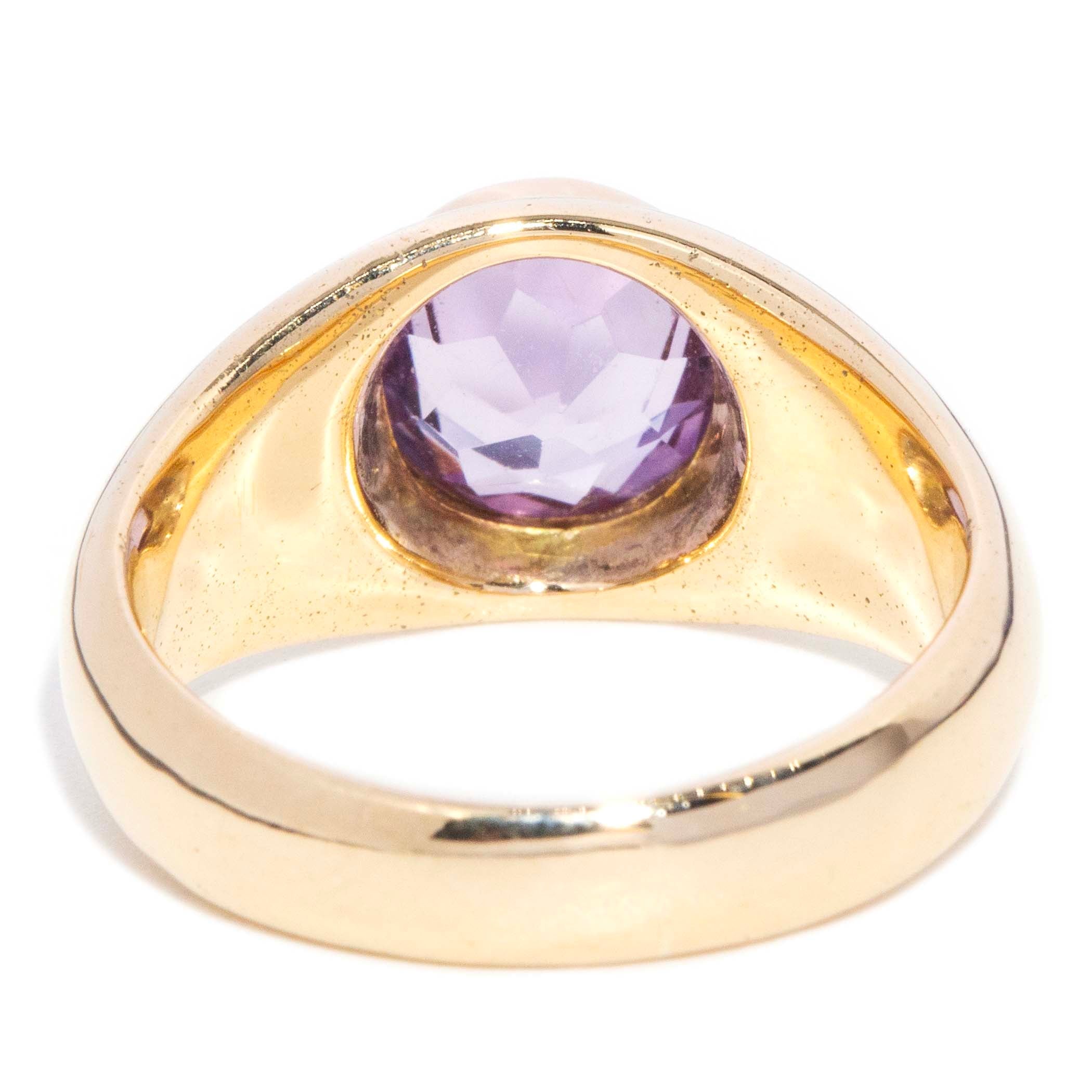 Jude 1950s Flush Set Amethyst Domed Ring 18ct Gold Rings Imperial Jewellery 