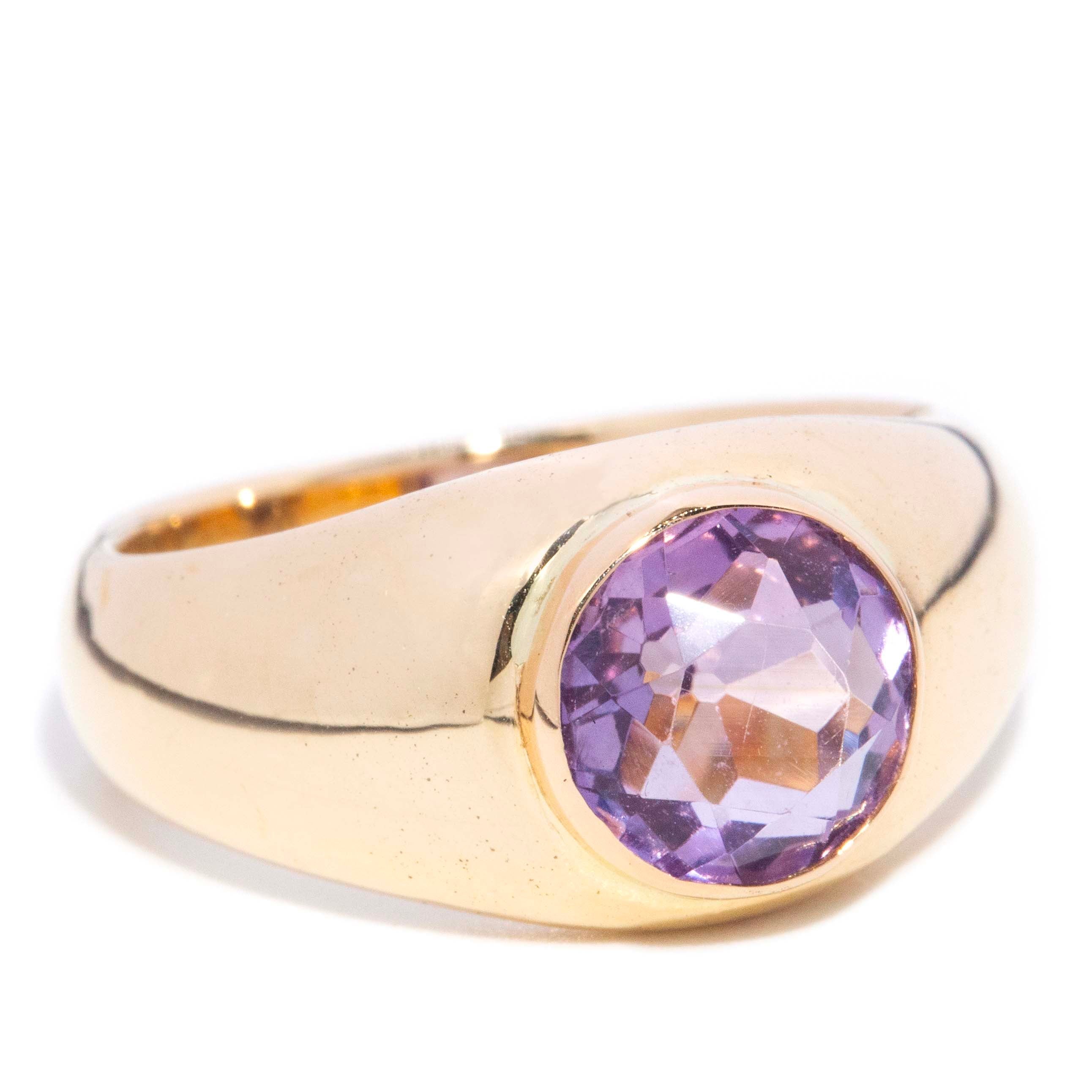 Jude 1950s Flush Set Amethyst Domed Ring 18ct Gold Rings Imperial Jewellery 