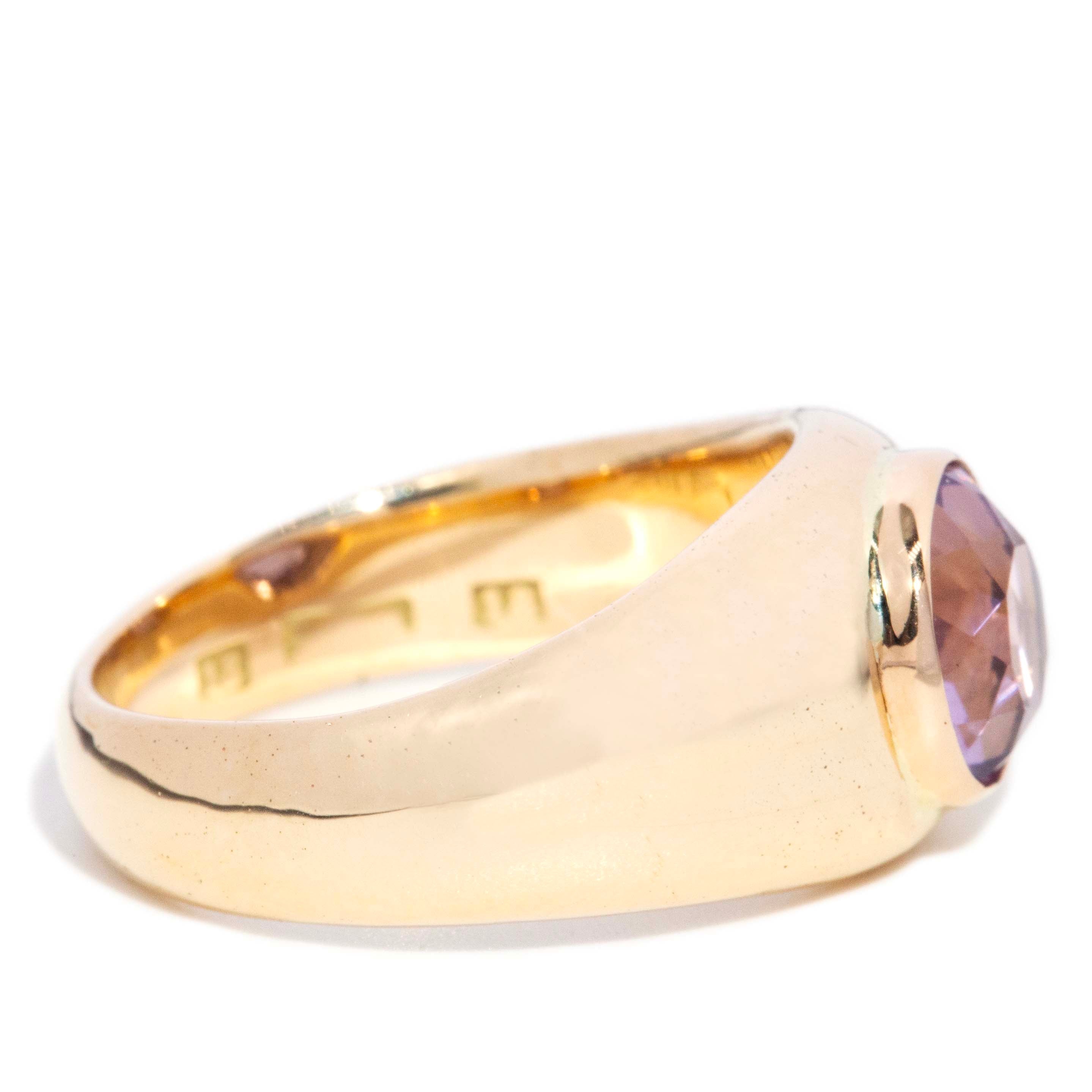 Jude 1950s Flush Set Amethyst Domed Ring 18ct Gold Rings Imperial Jewellery 