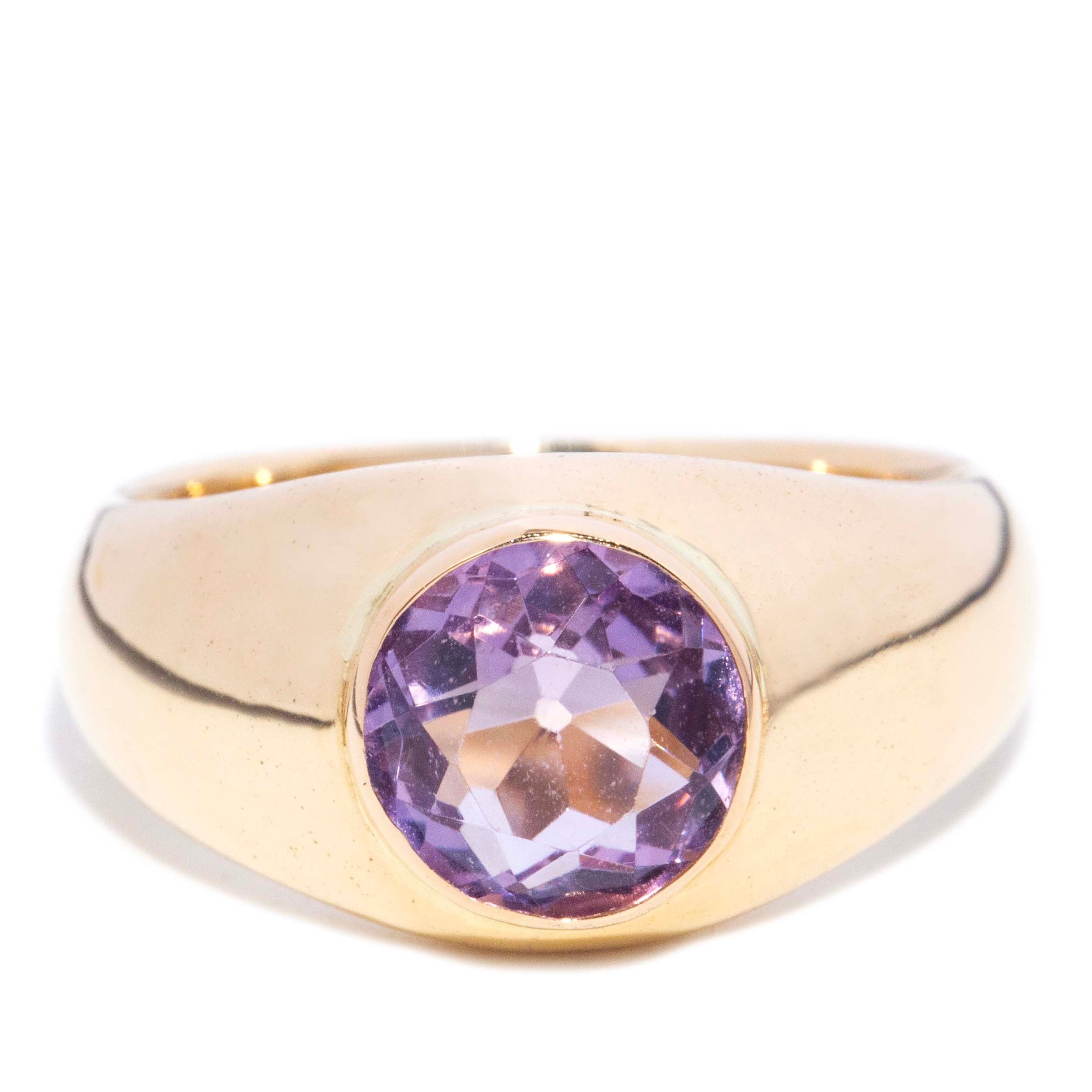 Jude 1950s Flush Set Amethyst Domed Ring 18ct Gold Rings Imperial Jewellery 
