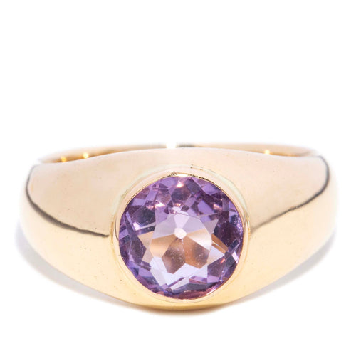 Jude Flush Set Amethyst Domed Ring 18K Yellow Gold
