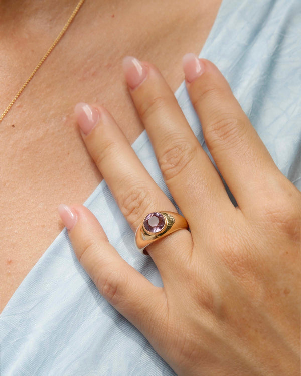 Jude 1950s Flush Set Amethyst Domed Ring 18ct Gold Rings Imperial Jewellery 