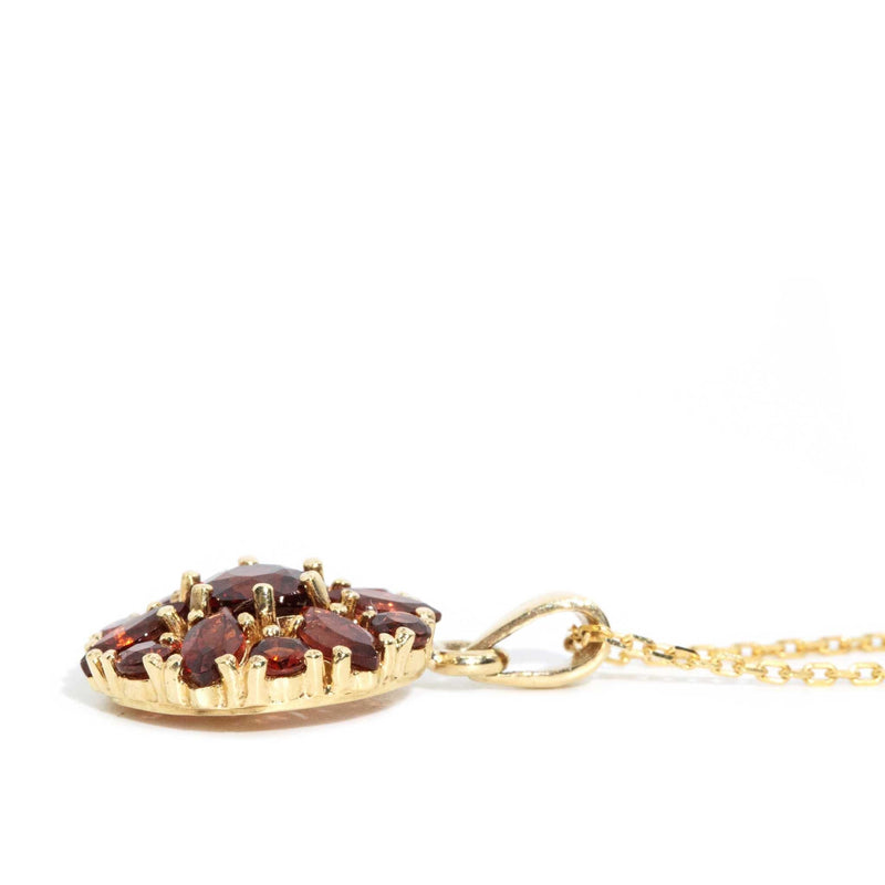 Julia 1990s Garnet Cluster Pendant & Chain 9ct Gold