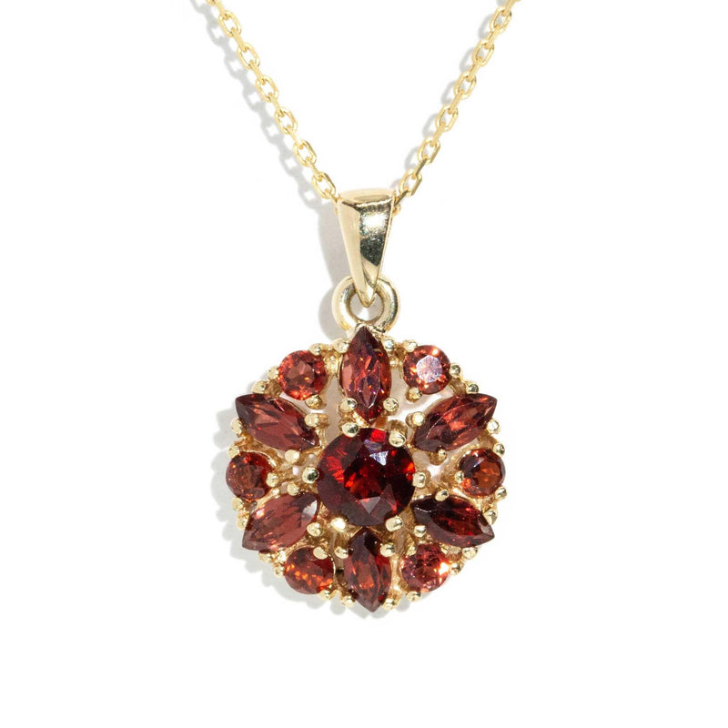 Julia 1990s Garnet Cluster Pendant & Chain 9ct Gold