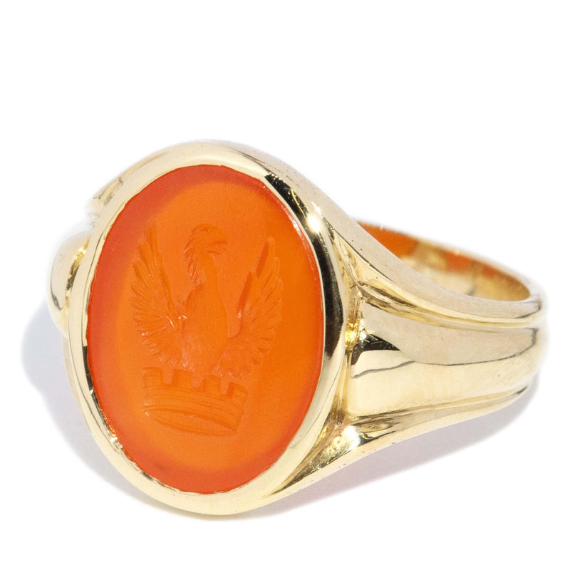 Antique Victorian Orange Carnelian Intaglio Ring 18 Carat Gold