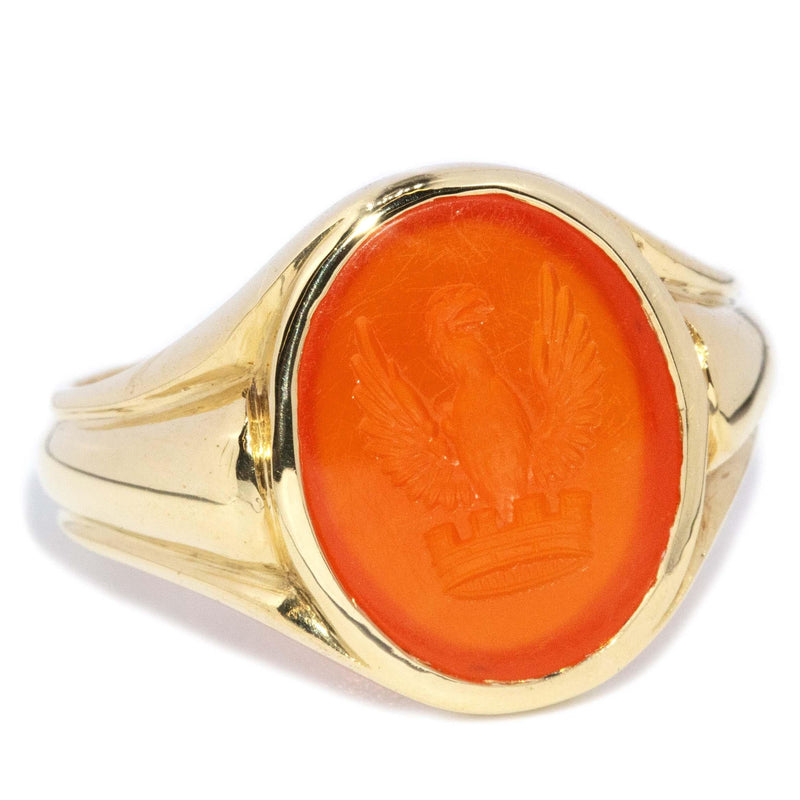 Antique Victorian Orange Carnelian Intaglio Ring 18 Carat Gold