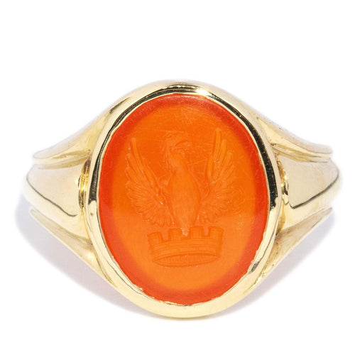 Julius Victorian Carnelian Signet Ring 9K Yellow Gold
