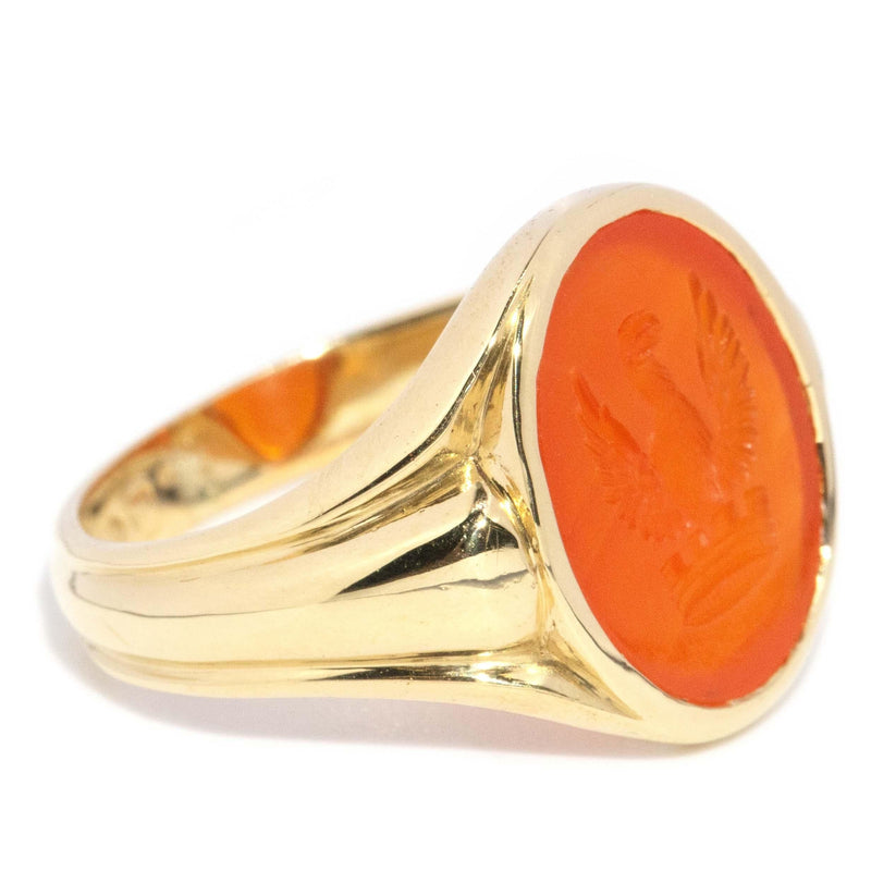 Antique Victorian Orange Carnelian Intaglio Ring 18 Carat Gold
