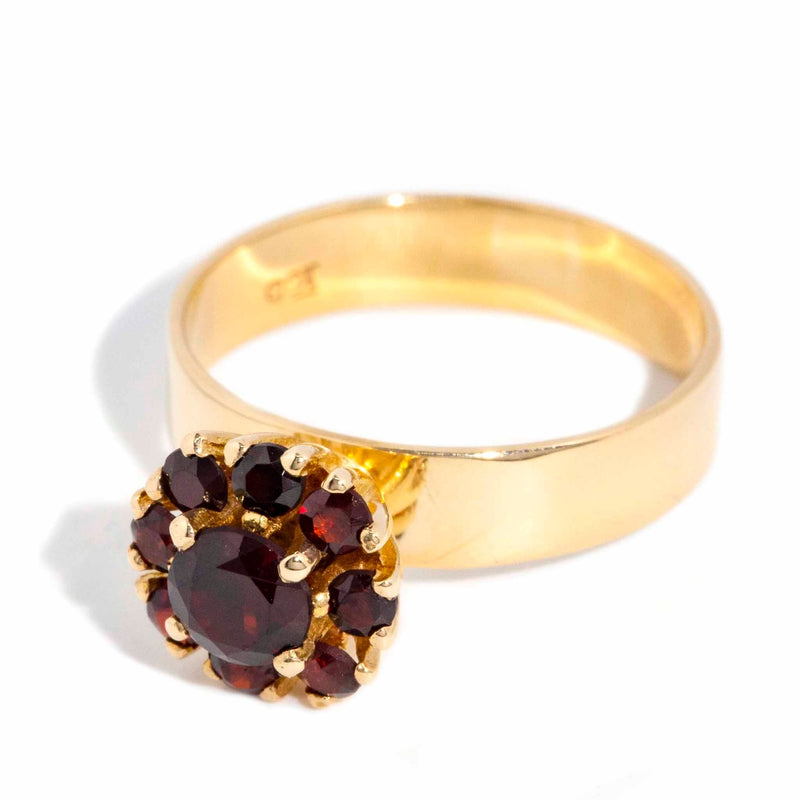 Juni 1970s Garnet Cluster Ring 9ct Gold Rings Imperial Jewellery 