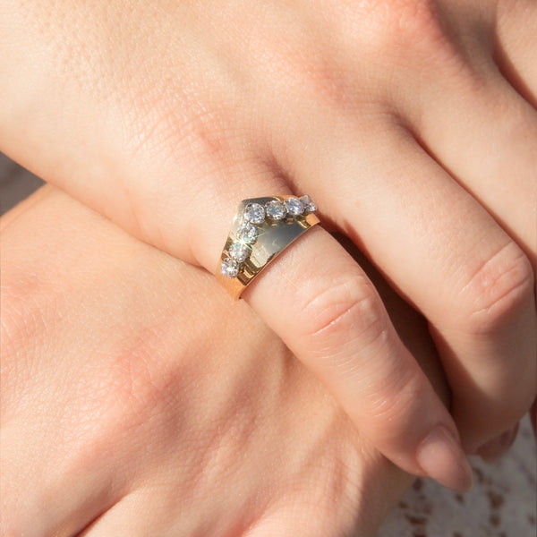 Junia 1970s Diamond Chevron Tiara Ring 18ct Gold Rings Imperial Jewellery 