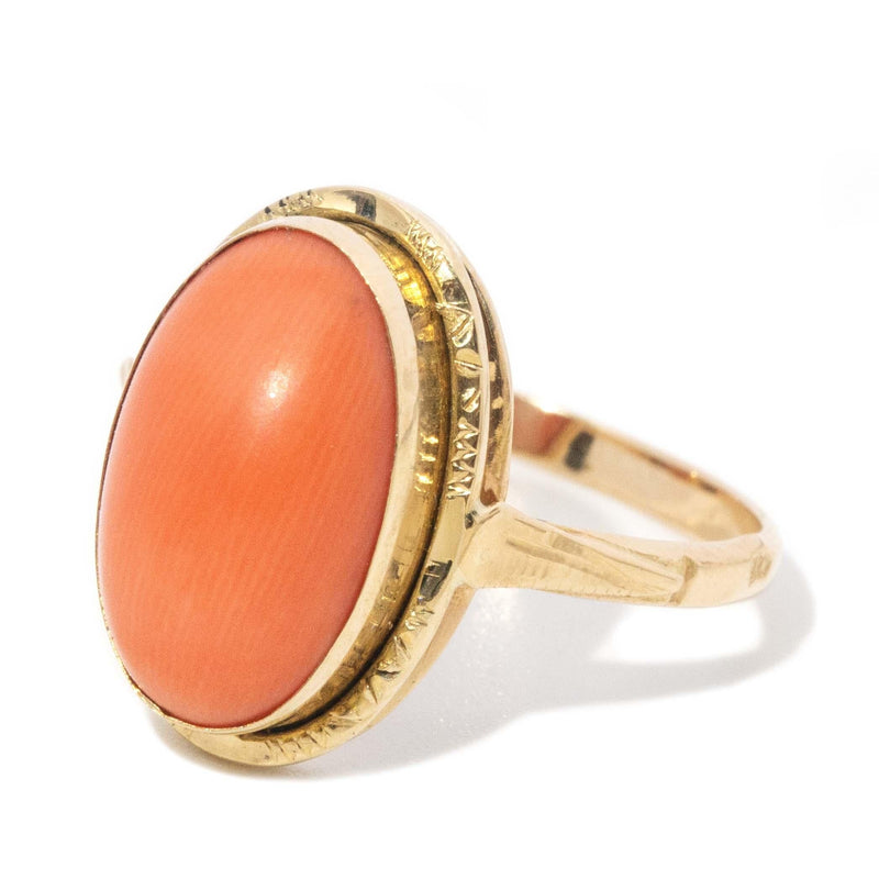 Vintage Circa 1960s Coral Cabochon Ring 18 Carat Yellow Gold