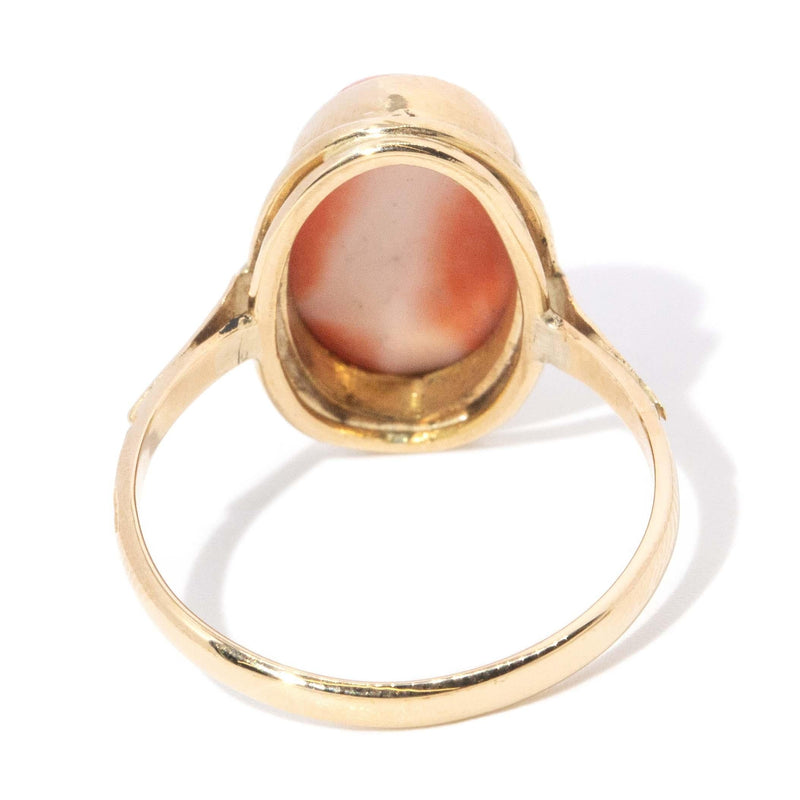 Vintage Circa 1960s Coral Cabochon Ring 18 Carat Yellow Gold