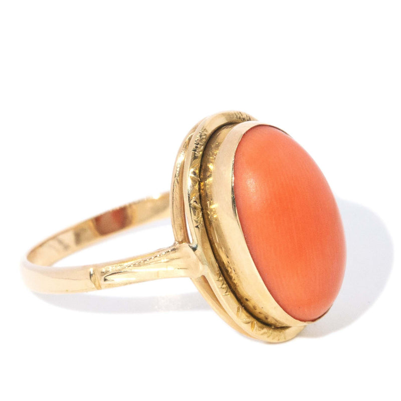 Vintage Circa 1960s Coral Cabochon Ring 18 Carat Yellow Gold