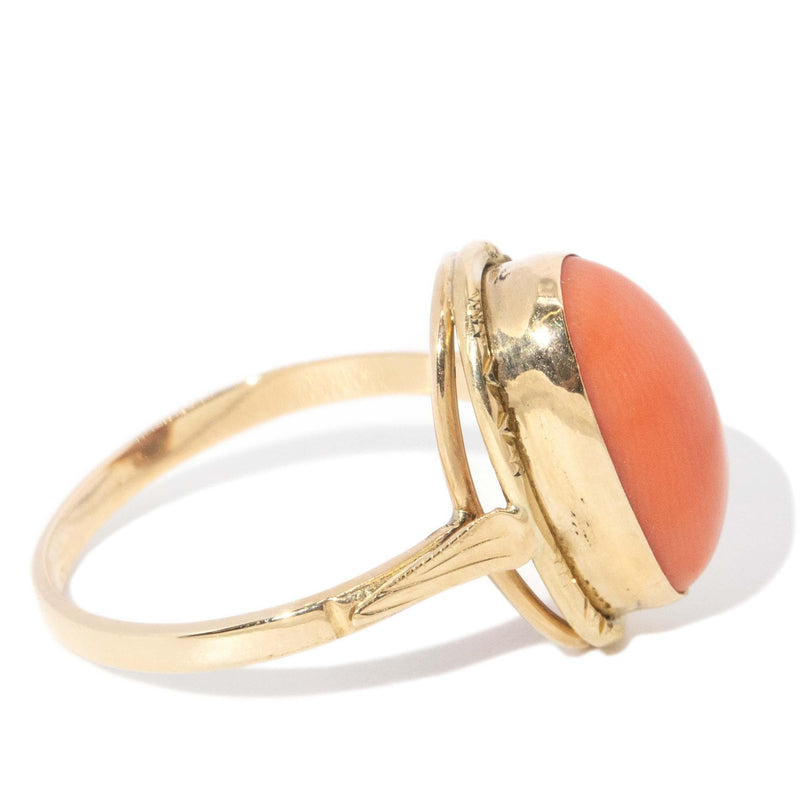Vintage Circa 1960s Coral Cabochon Ring 18 Carat Yellow Gold