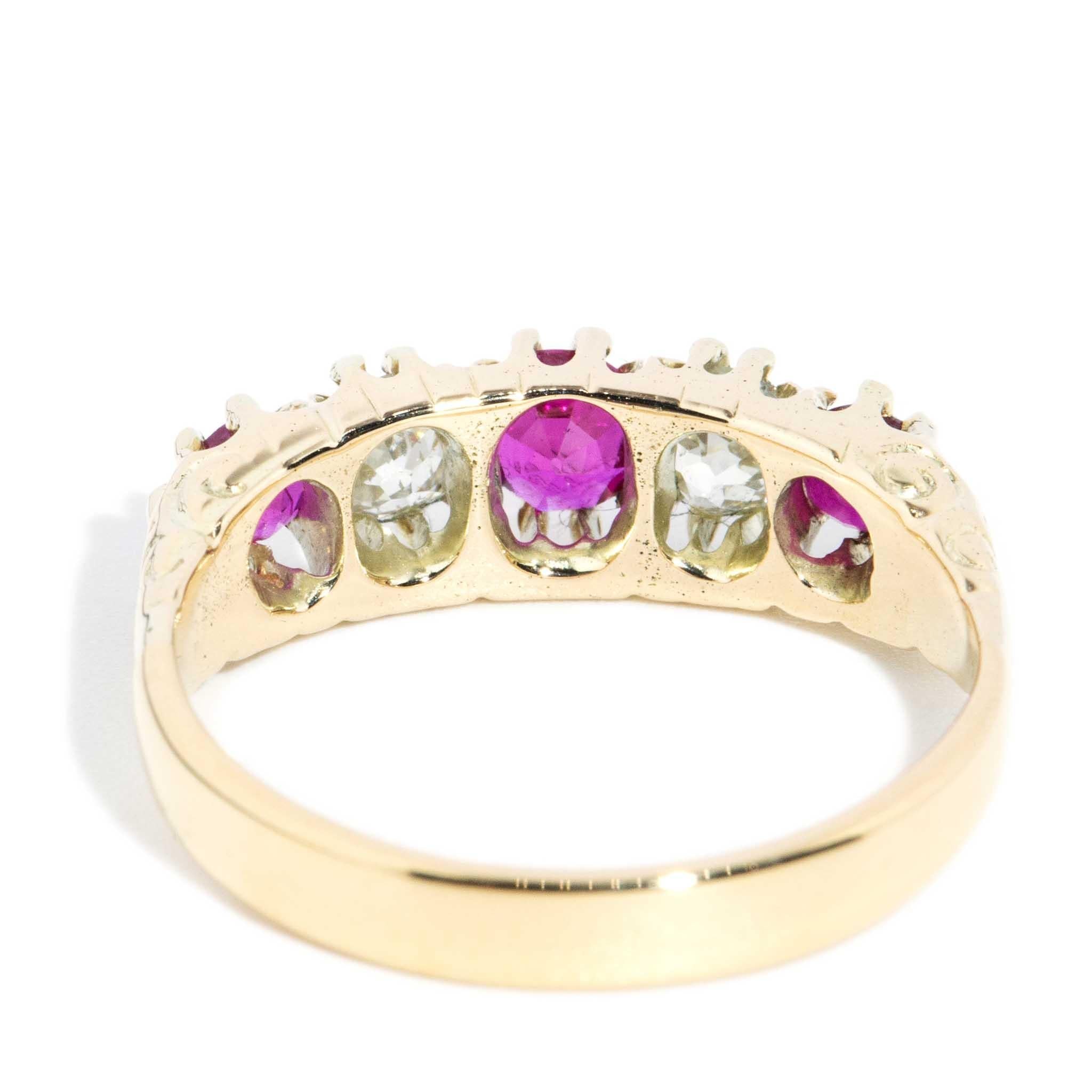 Vintage Circa 1930s Diamond Ruby Band 18 Carat Yellow Gold
