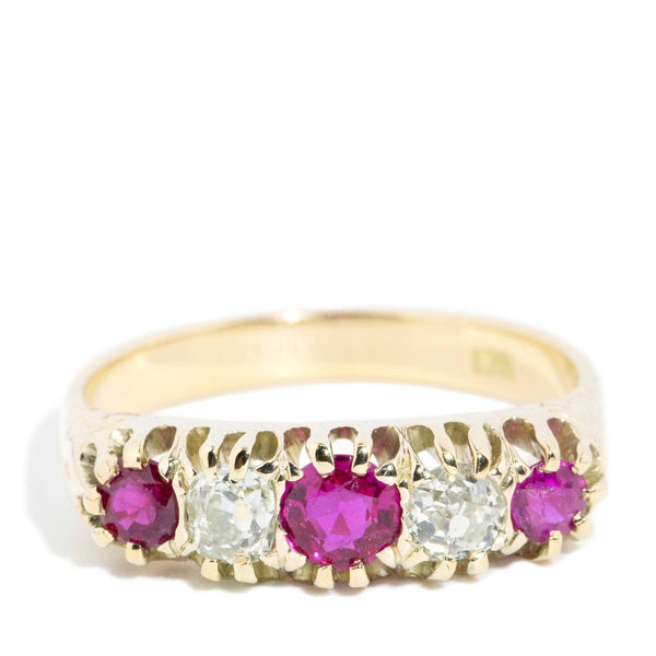 Vintage Circa 1930s Diamond Ruby Band 18 Carat Yellow Gold