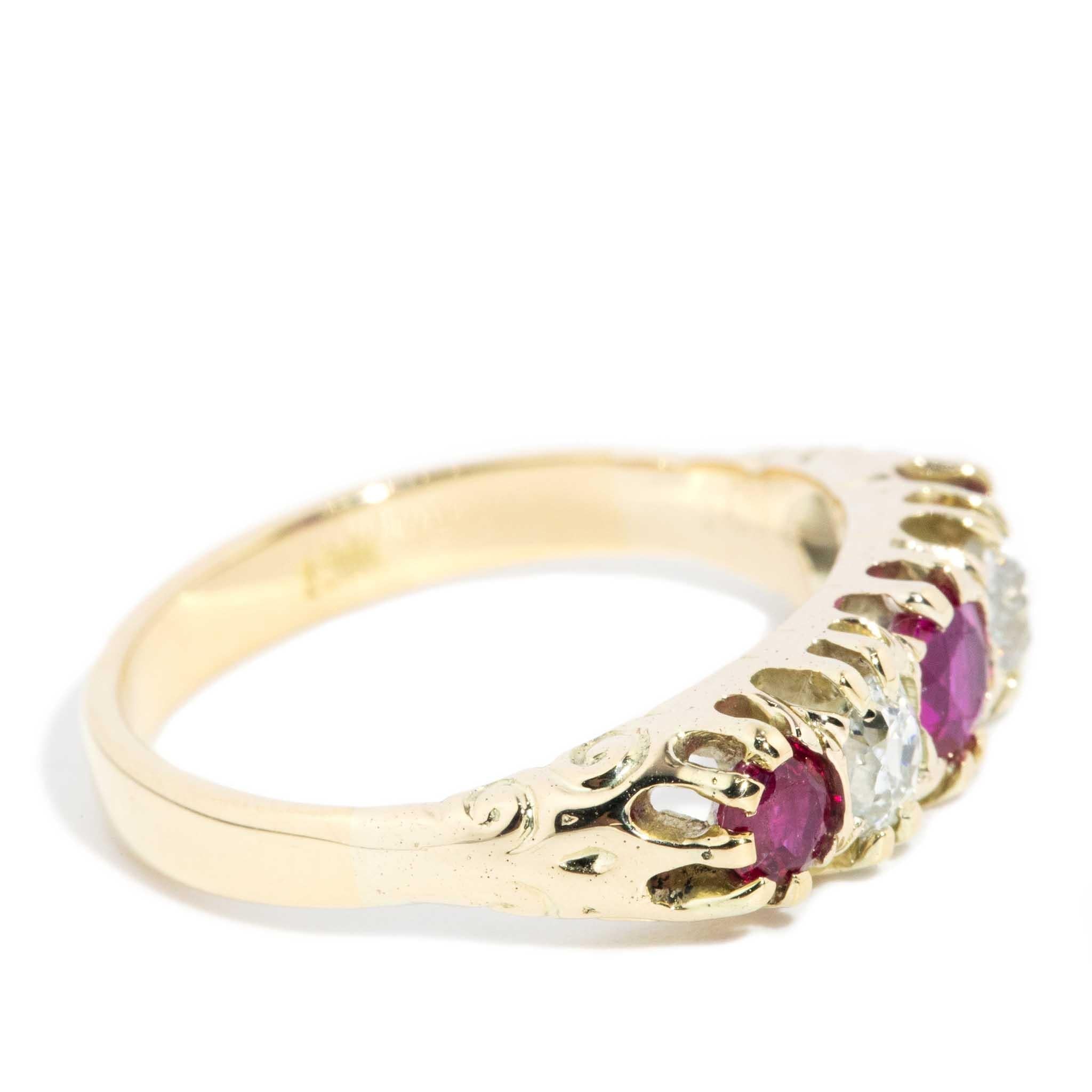 Vintage Circa 1930s Diamond Ruby Band 18 Carat Yellow Gold