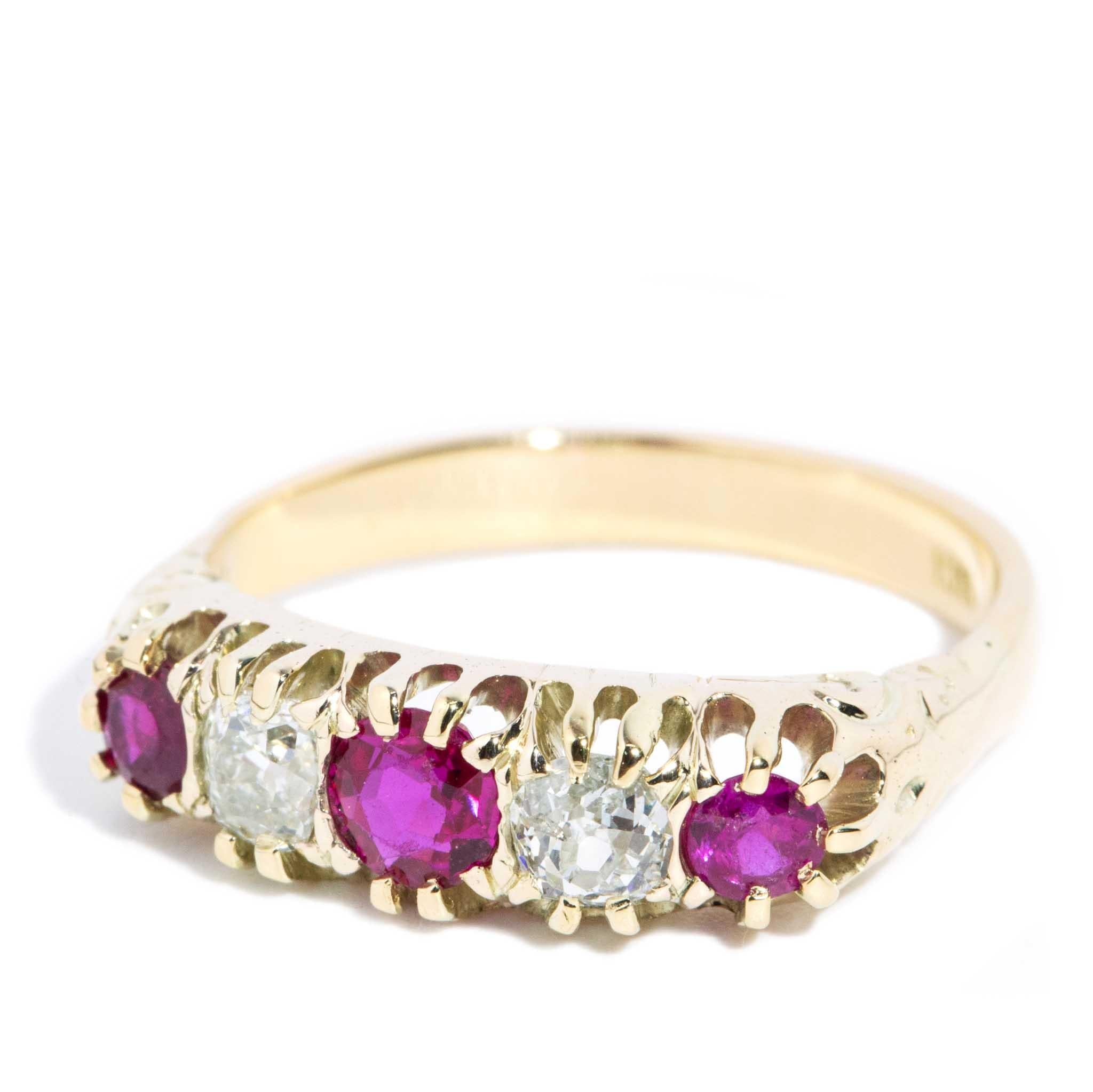 Vintage Circa 1930s Diamond Ruby Band 18 Carat Yellow Gold