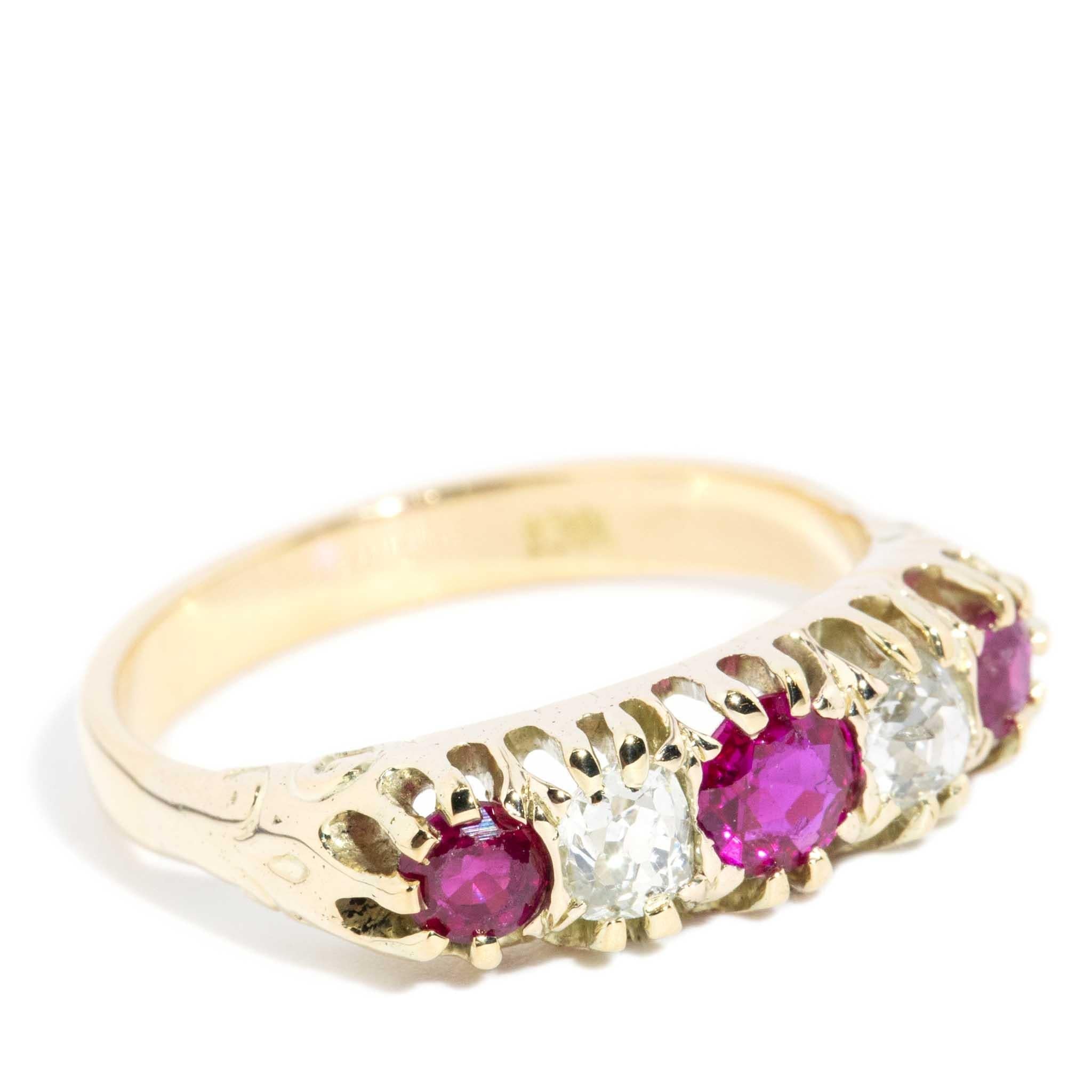 Vintage Circa 1930s Diamond Ruby Band 18 Carat Yellow Gold