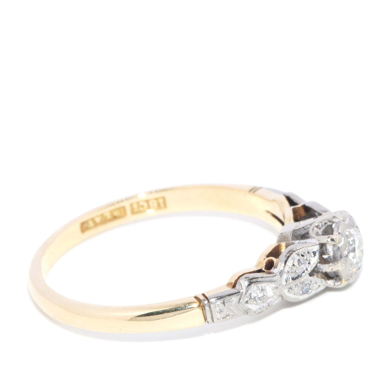 Contemporary Diamond Leaf Style Ring 18 Carat Yellow & White Gold