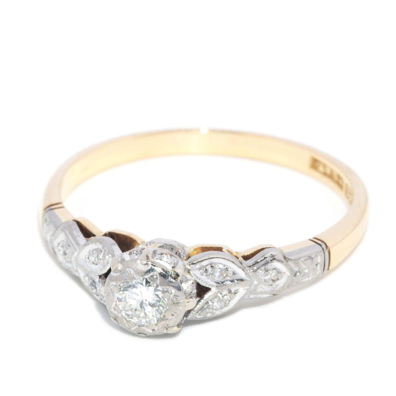 Contemporary Diamond Leaf Style Ring 18 Carat Yellow & White Gold